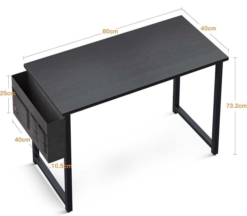 Birou ODK, 80 x 40 x 73.5 cm, suport casti si buzunar lateral, negru