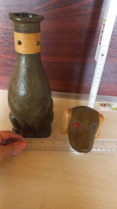 Decantor Vintage Empoli , Sticla in piele ,formă de Câine