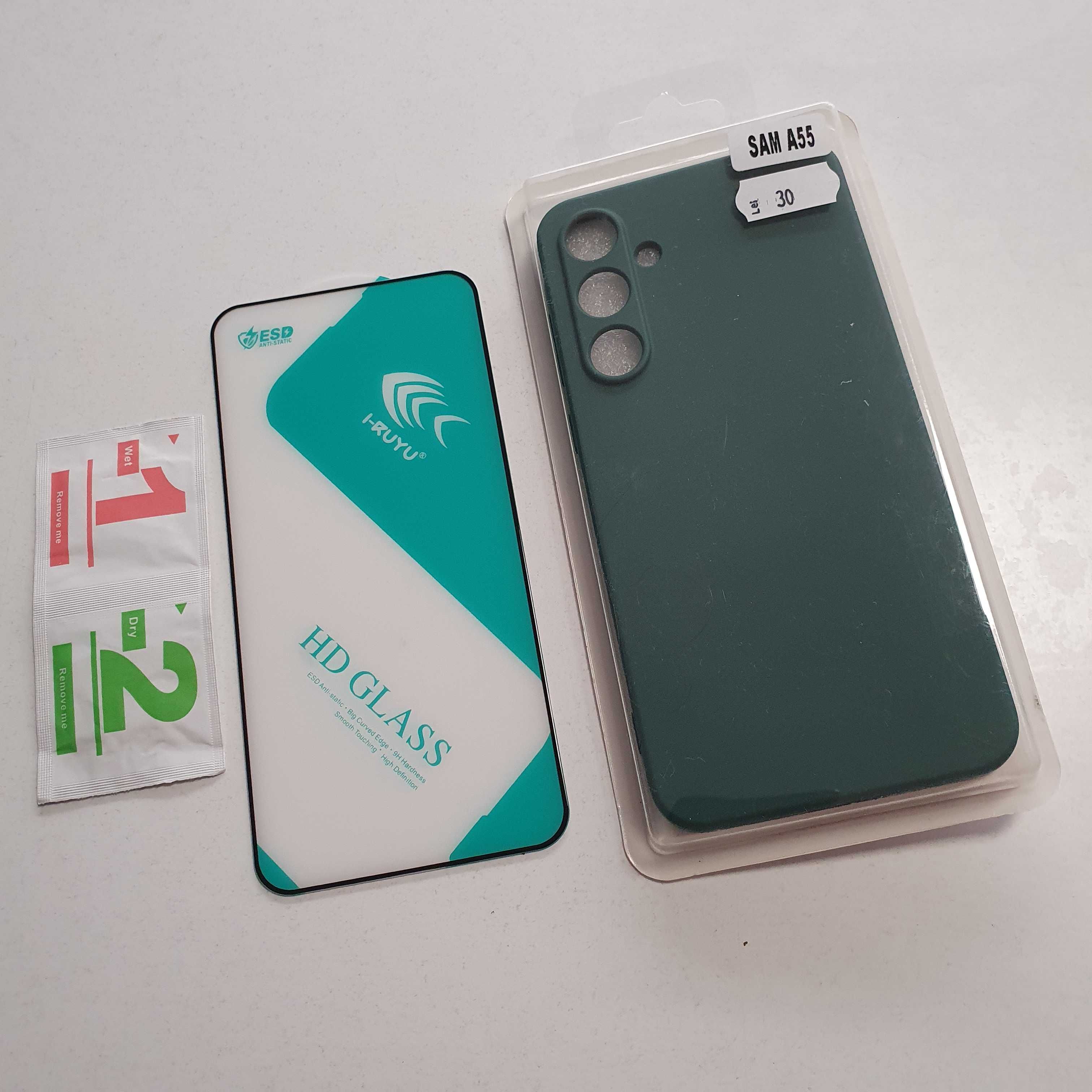 Set Samsung A55 - Husa interior catifelat + Folie Sticla Full - Verde