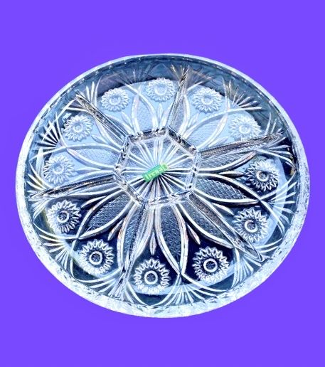 НОВ - Полски Кристален Поднос за Разядки с Звездовидна Ръчна декорация