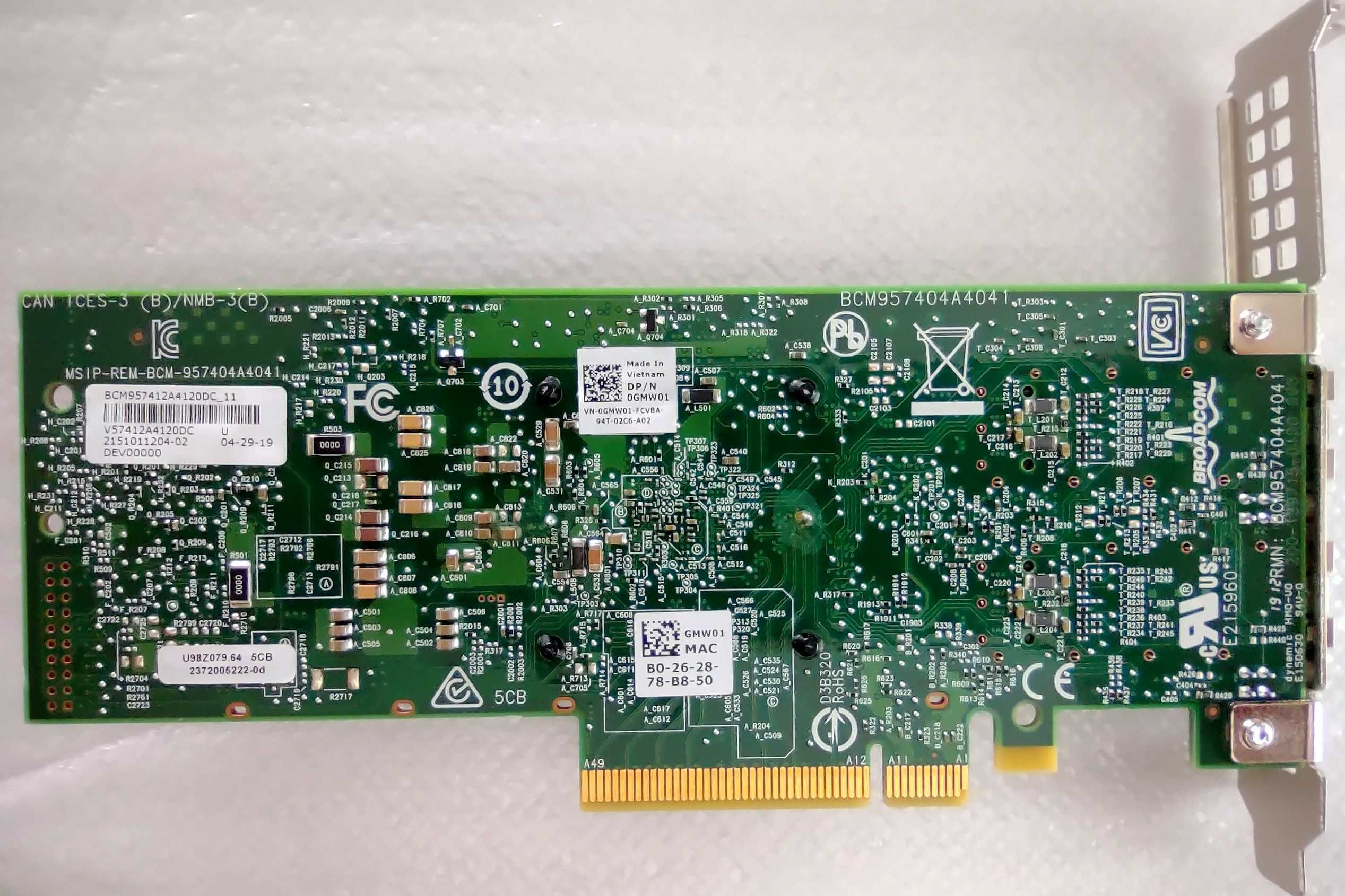 10Gb Dell/Broadcom 57412A 0GMW01 PCIe 3.0 x8 RDMA DP Мрежов Адаптер