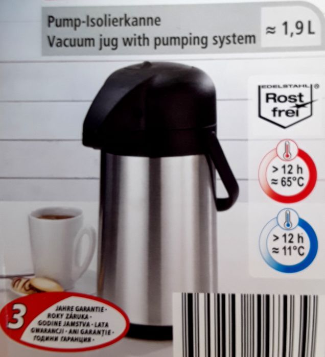 Termos INOX 2,1 L cu pompa - NOU - 90 Lei