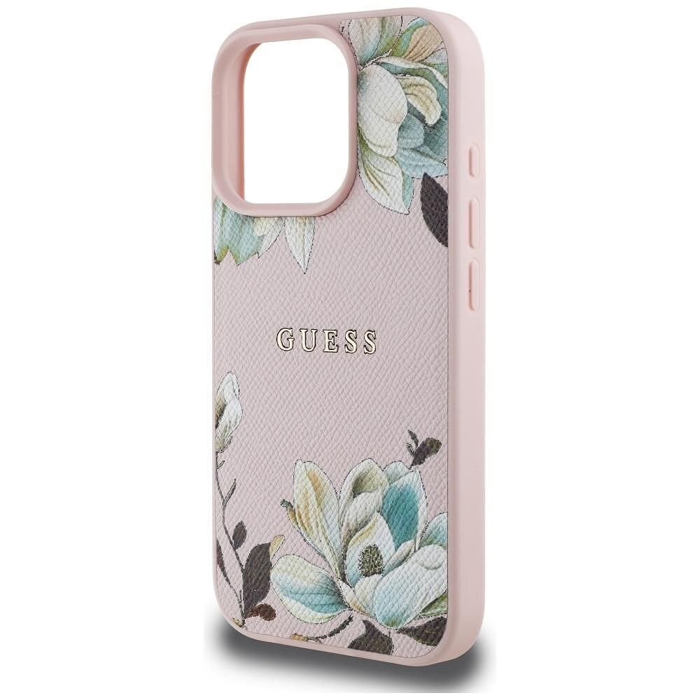 Guess grained flowers magsafe калъф за iphone 16 pro max – pink