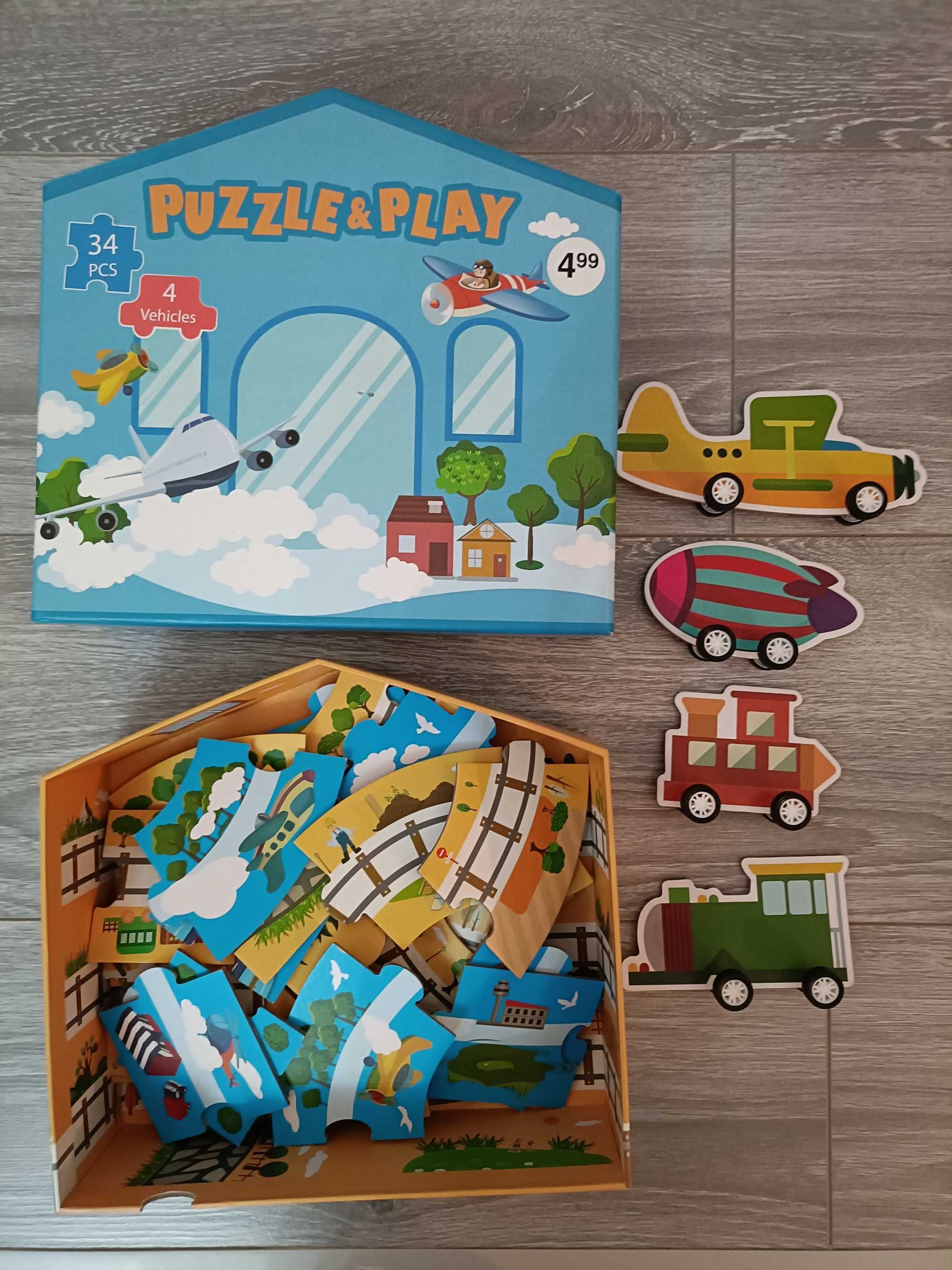 2 în 1 Puzzle și joc cu mașinuțe