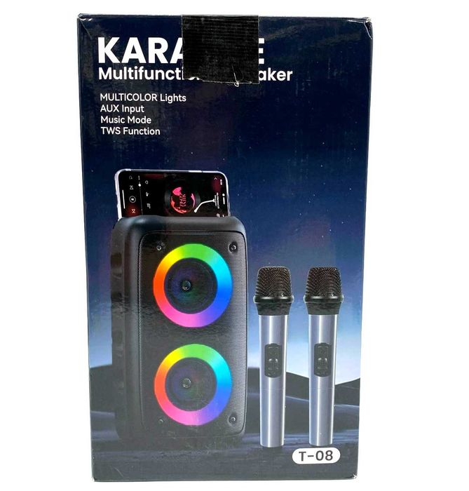 Караоке тонколона с два безжични микрофона и LED светлини! ЧИСТО НОВА