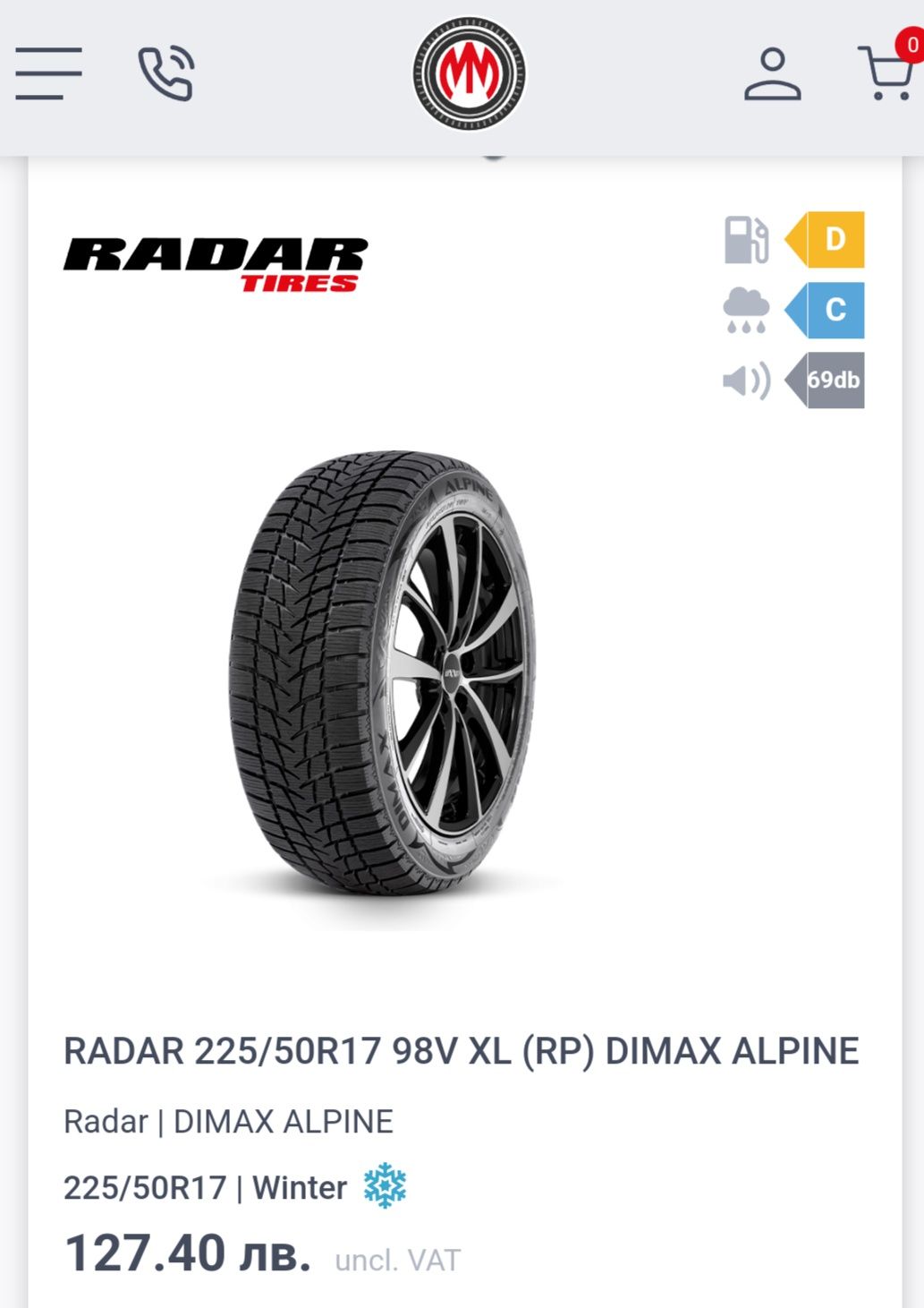 RADAR DIMAX Alpine 225/50R17 98V XL