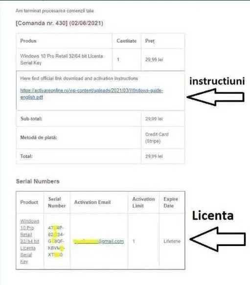 ActivareOnline.ro Windows 10 Pro Licenta Key Retail 32/64 bit