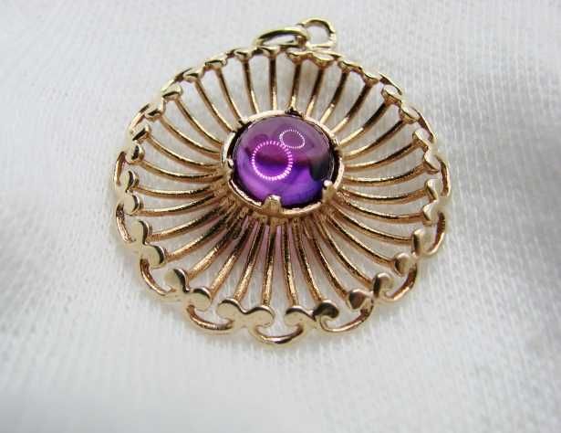 Pandantiv Amuleta Aur 14K Cu Amethyst Ametist Cabochon Unicat