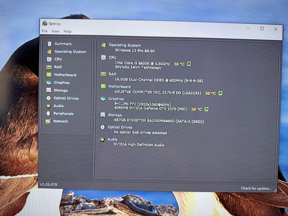 Pc intel i5 6600k, 16gb ram ddr3 , Nvidia GTX 1070 8gb, ssd nvme 500gb