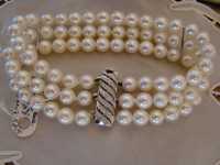 Superba-Bratara perle 3 rinduri si aur alb14kt,cu diamante-certificat