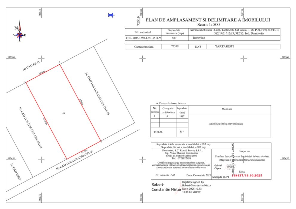 Vand Teren Intravilan 817mp Tartasesti Sat Gulia