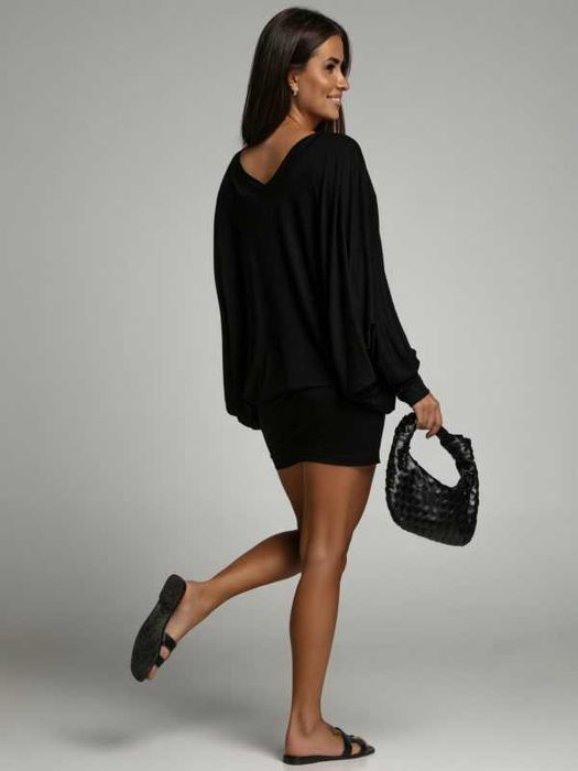 Рокля - туника - блуза с прилеп ръкави - Черна