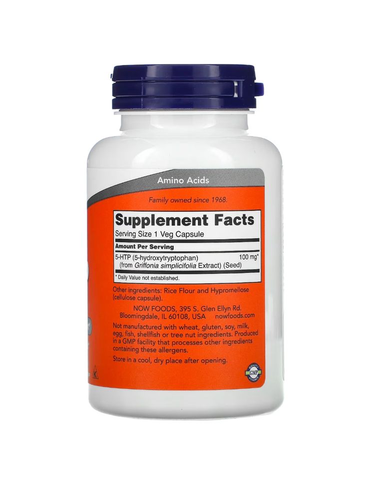 NOW Foods, 5-HTP, 5-гидрокситриптофан, 100 мг, 120 вег капсул