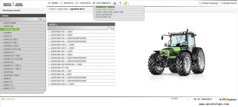 SAME Deutz-Fahr SDF 2017 - Catalog de piese si manuale de reparatii