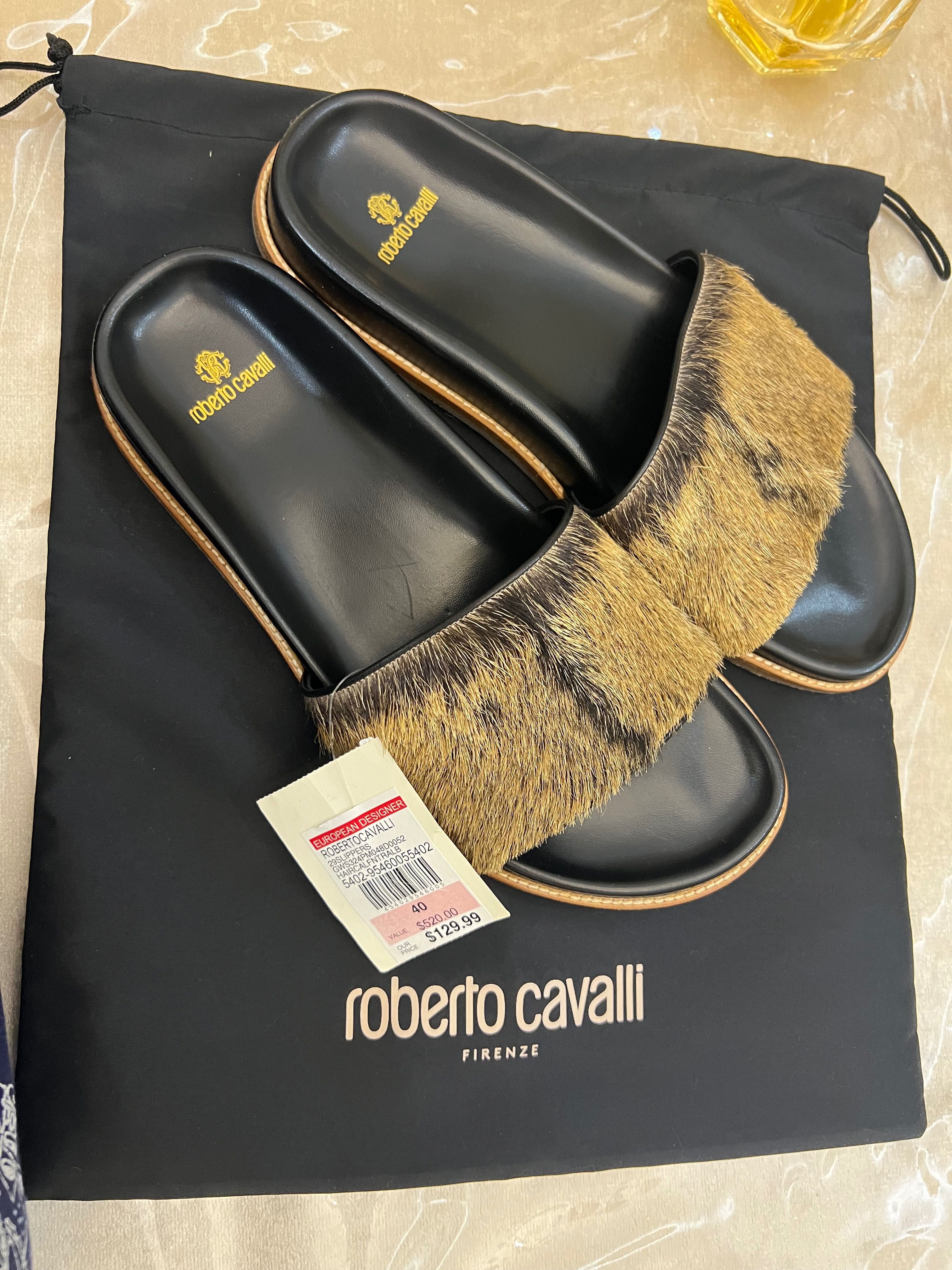 Roberto Cavalli женские шлепки кожа сверху мех оригинал 100%