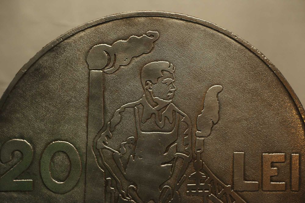 Tablou (arta nostalgica) din metal masiv 20 Lei RPR 1951