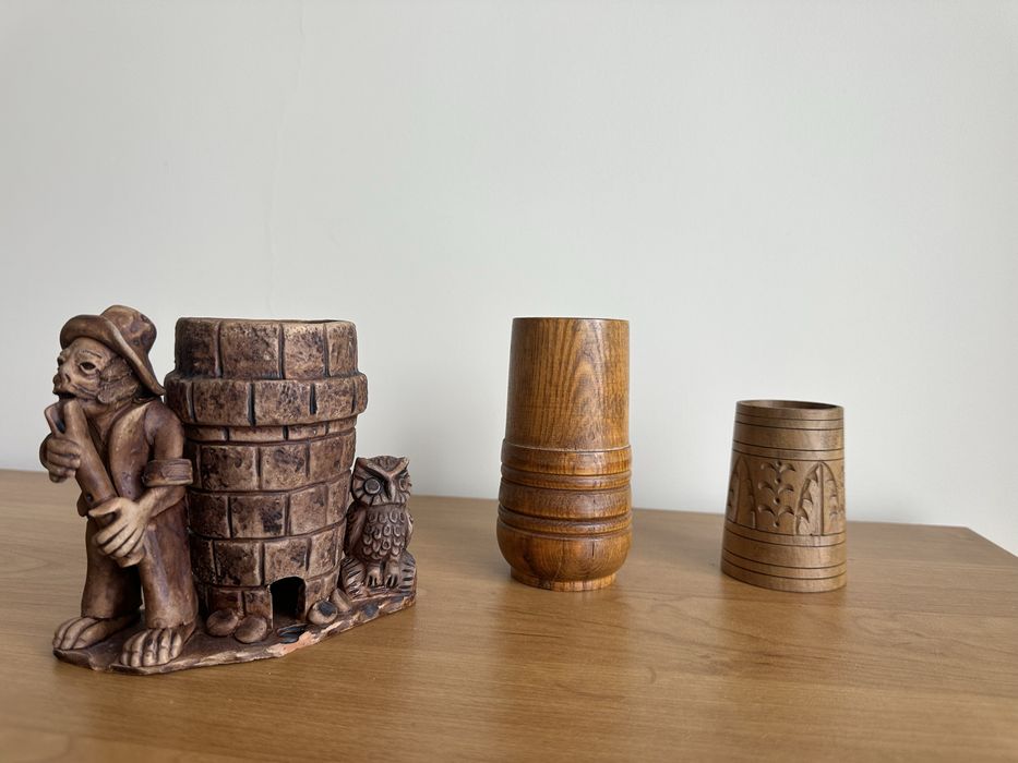 Винтидж ръчно изработени моливници - дърво и керамика
