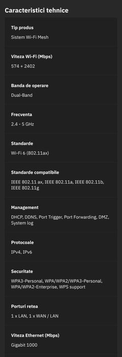 Sistem Wireless Mesh Gigabit ASUS ZenWiFi AX XD5, W-Fi 6, 2 buc