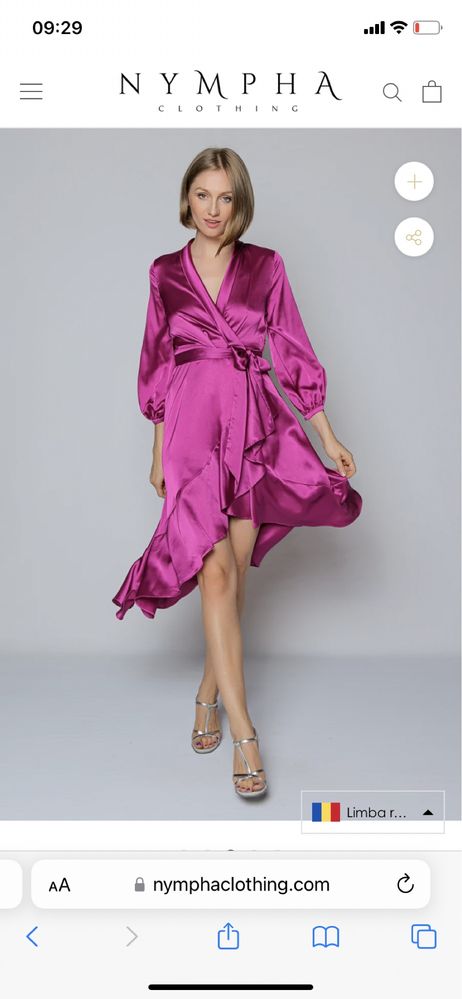 Rochie Nympha fucshia asimetrica satin