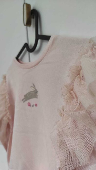 Bluza delicata roz pastel cu aripioare tulle,  fete 122-128