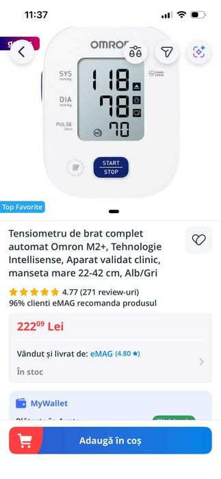 Tensiometru automat pentru brat Omron M2 tehnologie Intellisense
