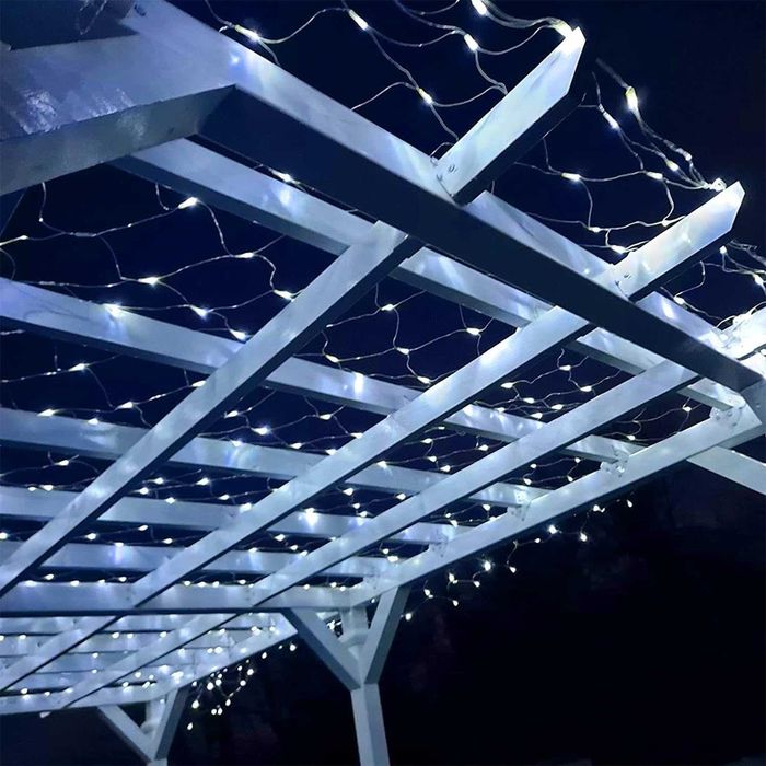 коледни LED мрежички 144 диода студено бяла светлина 8 шоу програми