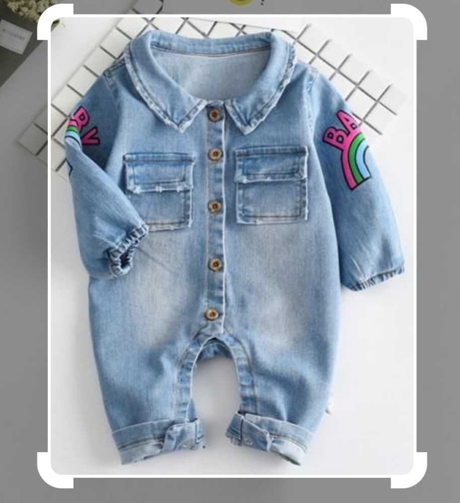 Salopeta denim bebe, (blug) maneca lunga. Nou