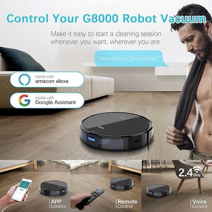 Прахосмукачка-робот Tikom G8000 Pro и Mop, 4500Pa, до 150 мин, App
