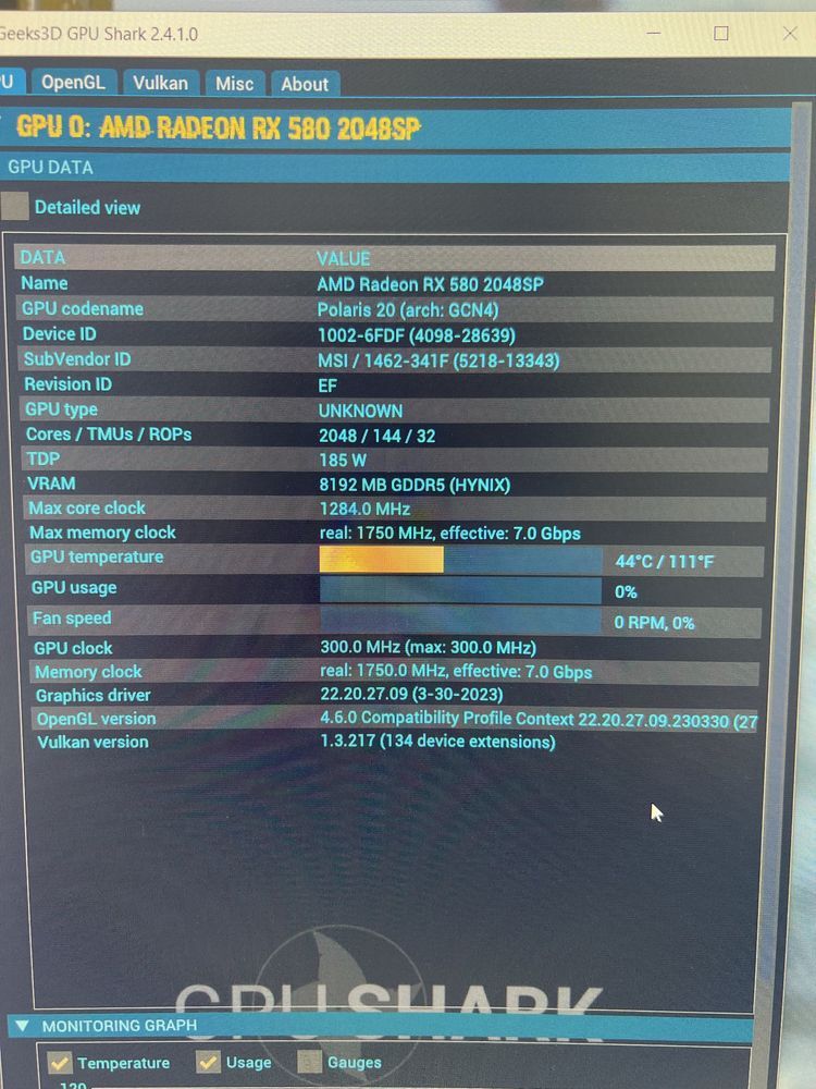 Radeon RX580 8g MSI Armor 2048SP