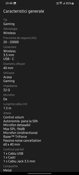 Casti gaming wireless Razer