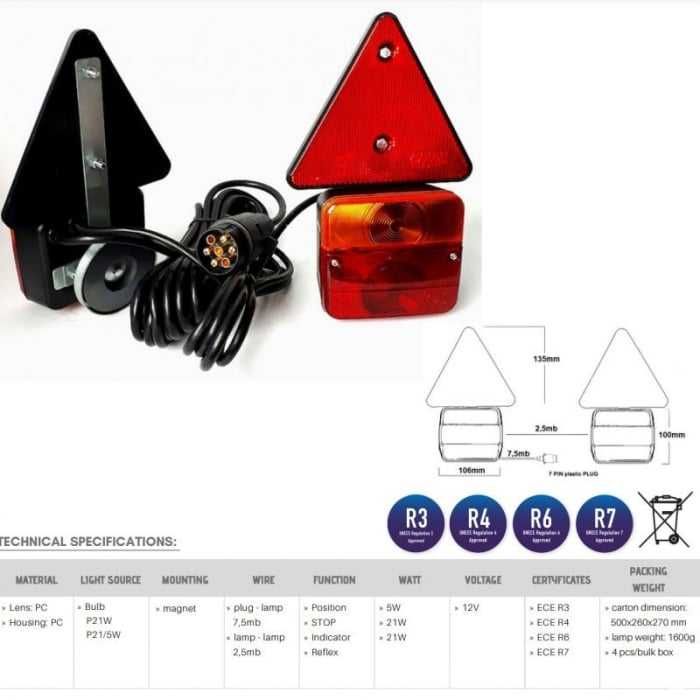 Lampa stop remorca triple instalatie electrica remorca kamar L1070-z