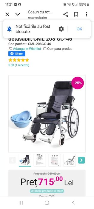 Scaun cu rotile rabatabil, stare foarte bună – model premium