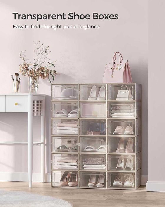 Set 18 cutii pantofi Songmics, stivuibile, bej