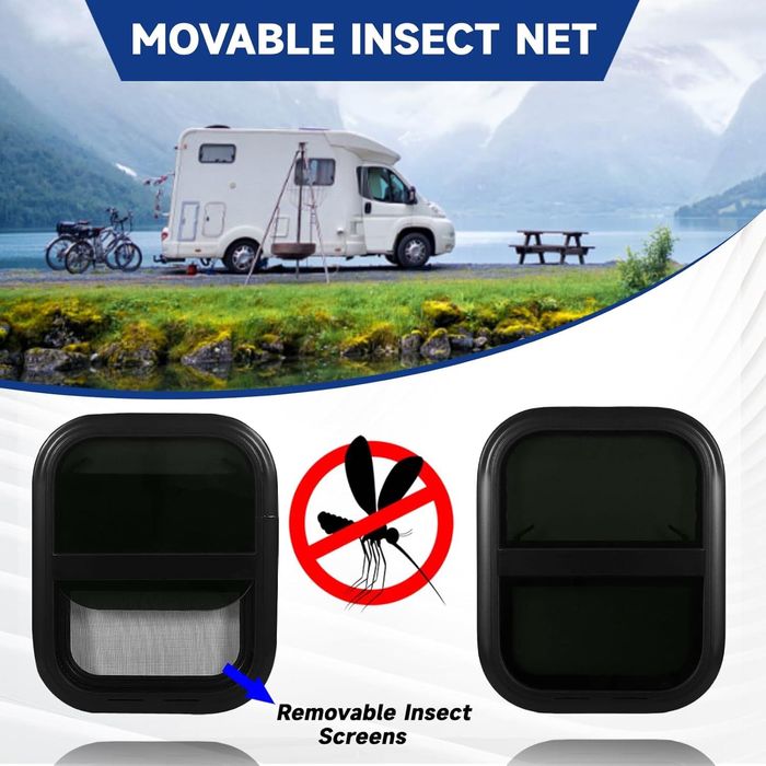 Fereastra rulota / camper din aluminiu si sticla securizata 440x390 mm