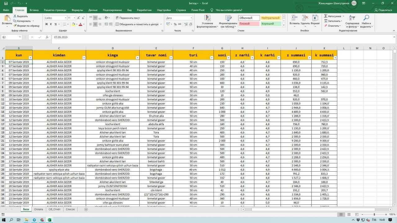 EXCEL ёки Гугол таблицада корхона фаолиятини автоматлаштираман