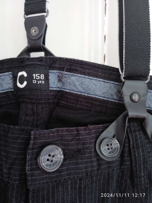 Панталон Нов С тиранти, черно с райе, момче 13г, 158см., Нов, 100% пам