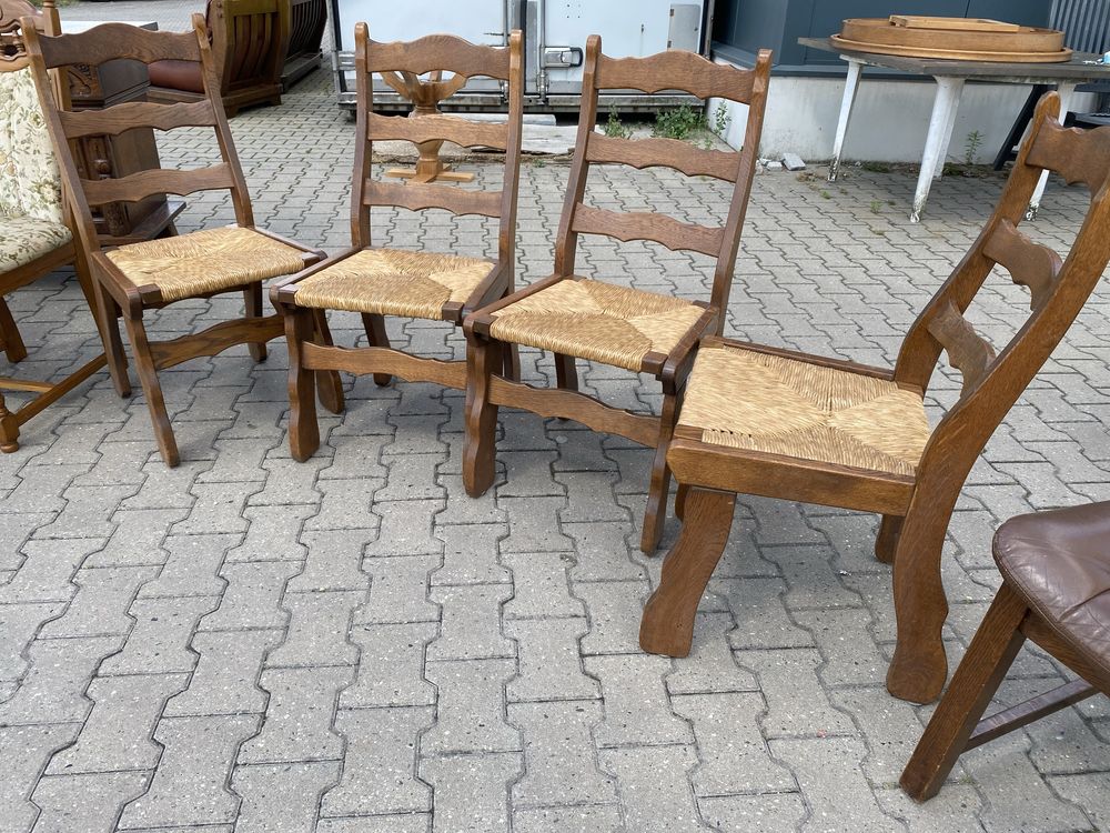Scaune set superb 4 buc stejar masiv sezut ratan spira groasa, Olanda