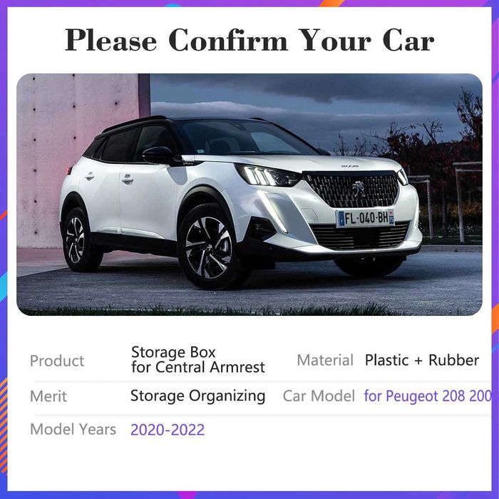 Cutie organizatoare cotieră Peugeot 208 2008 II MK2 2020 2021 2022