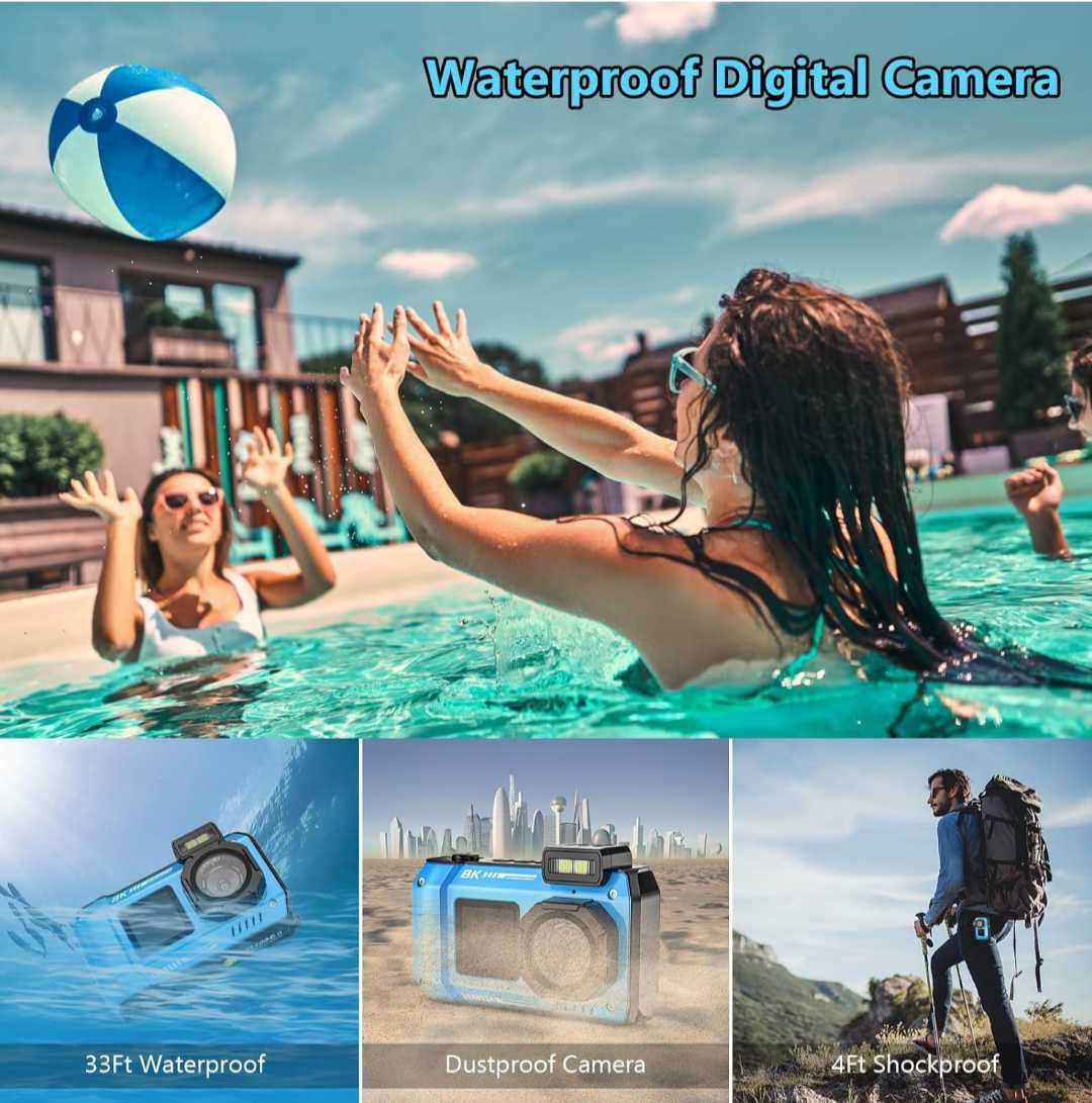 8K UHD подводен фотоапарат 70MP 32GB автофокус удароустойчив нов
