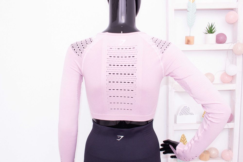 Gymshark оригинален розов кроп топ дълъг ръкав за фитнес S
