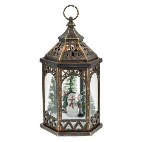 Декоративен фенер Mercado Trade, Снежен човек и деца, Бронз