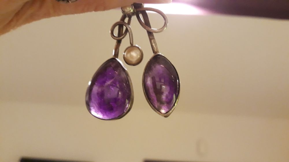 Vand Pandant masiv din argint cu ametist cabochon si perle naturale