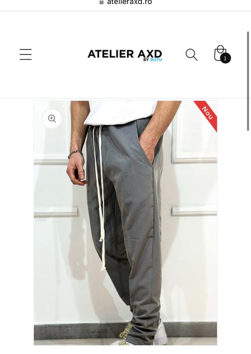 pantaloni gri pentru barbati casual cu snur lung