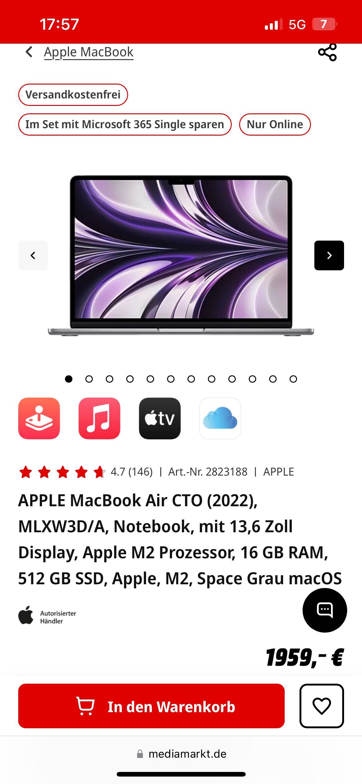 Macbook Air M2 13,6 (2022) 8-cpu 8-gpu 512gb 16gb ram