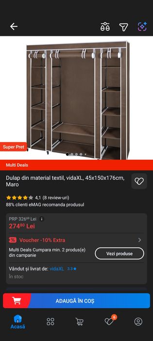 Dulap material textil compartimente și tije