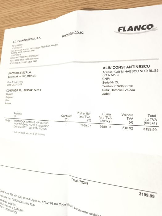 Laptop PC gaming HP Victus Ryzen 5-5600 16Gb Ram impecabil