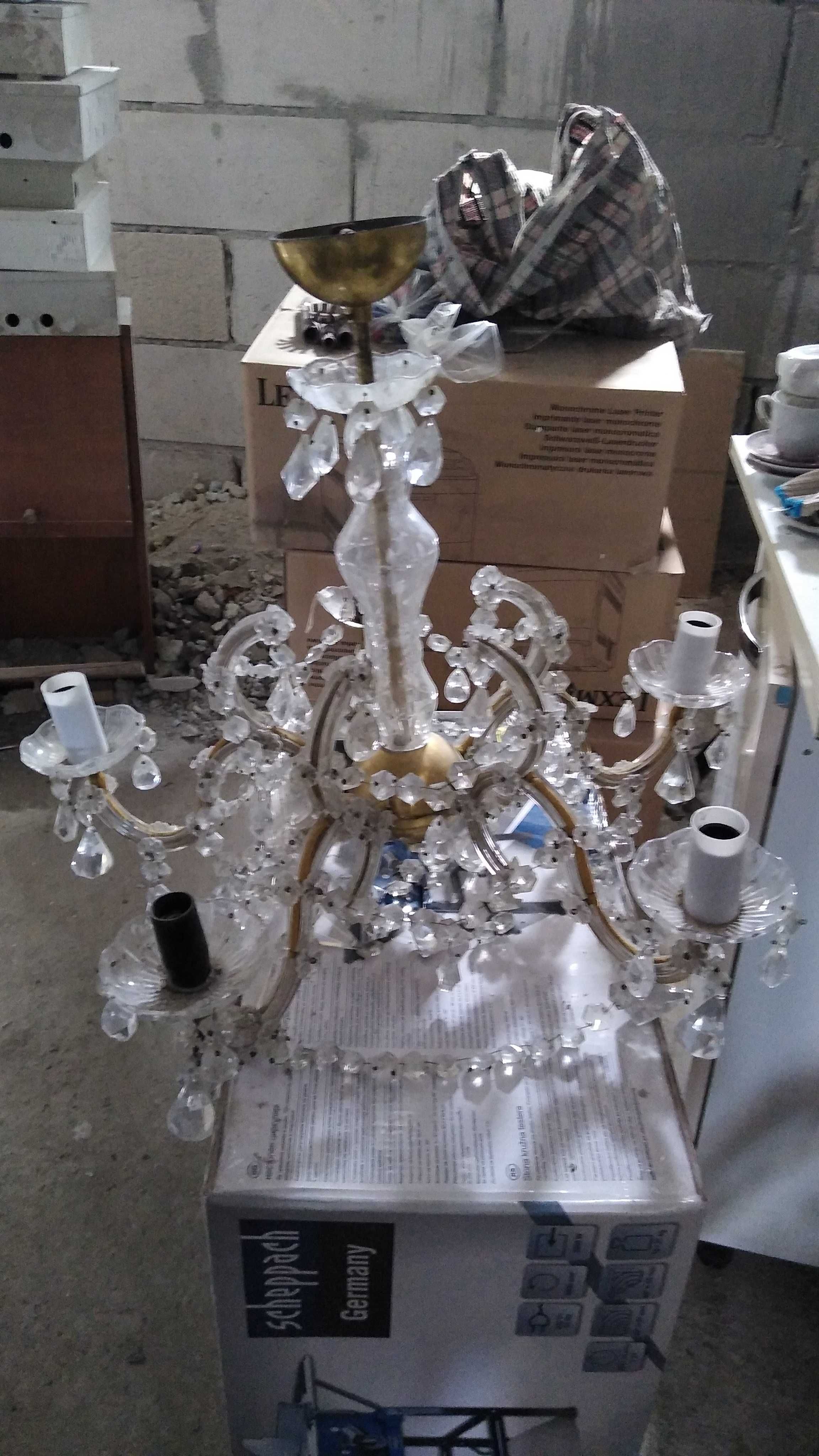 Candelabru cristal Boemia 5 brate bronz