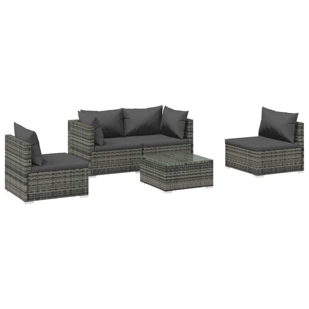 Set mobilier gradina/terasa canapea/coltar cu perne 5 piese Gri Ratan