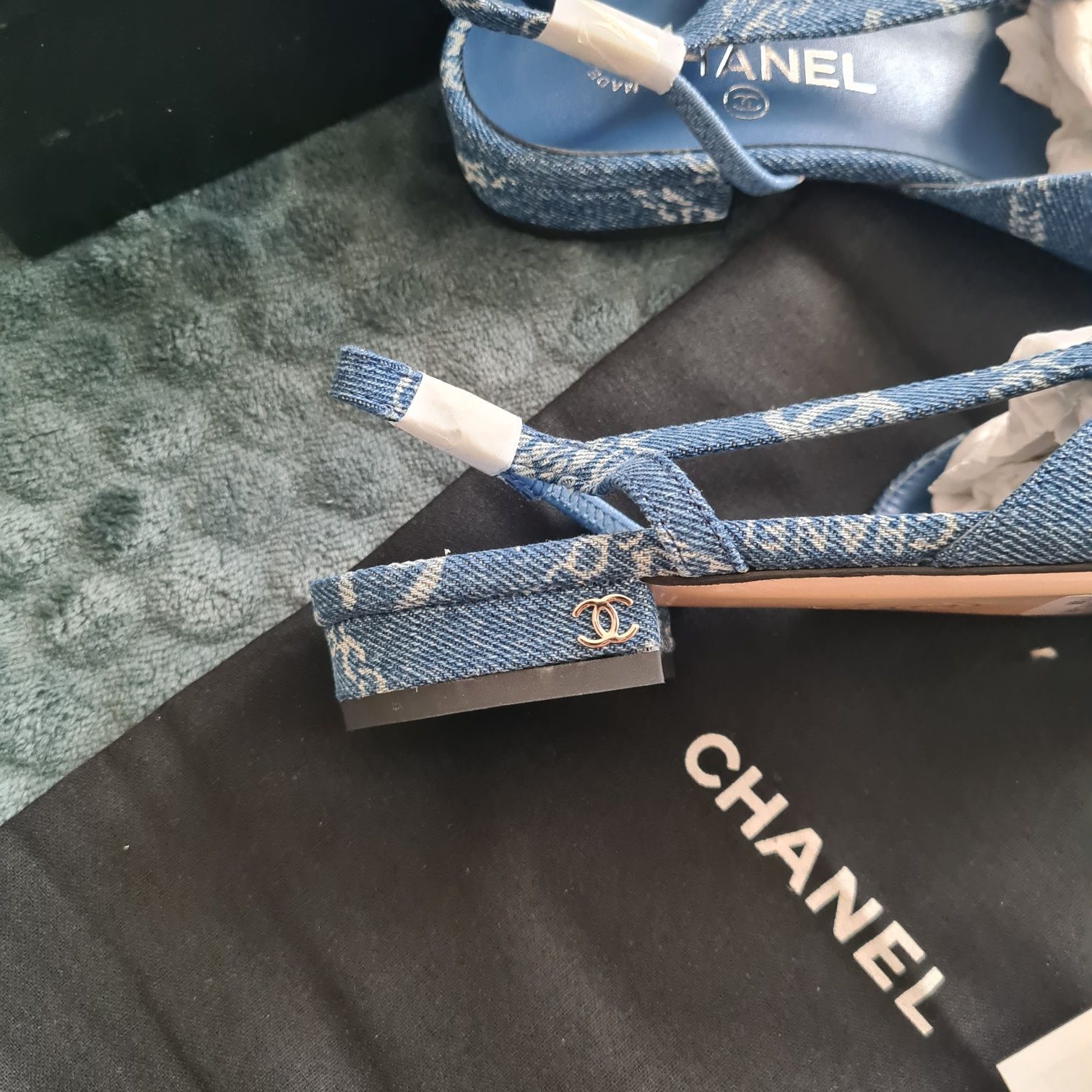 Chanel flats balelt - denim, piele naturala/size 37/premium