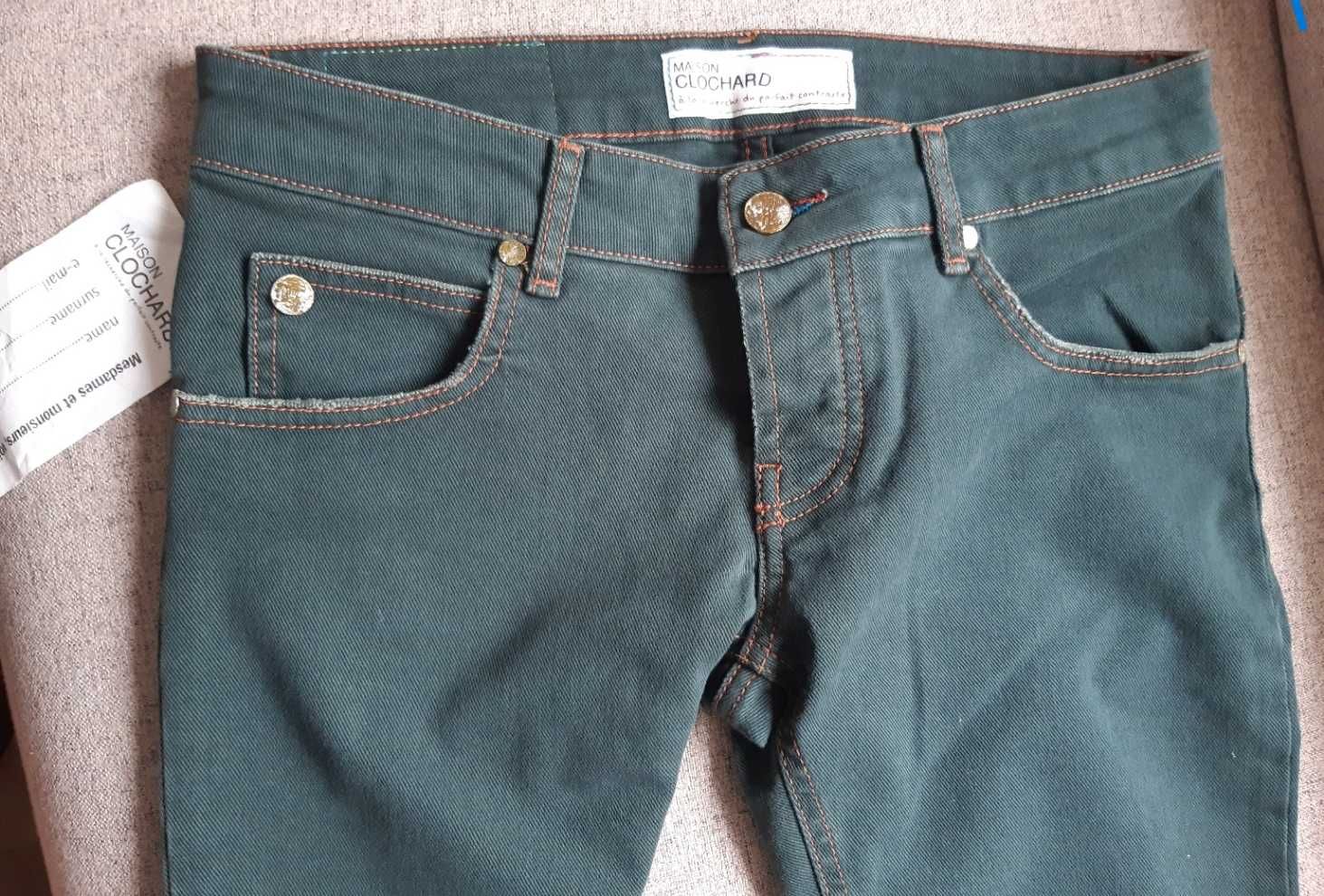 Jeans slim fit MAISON CLOCHARD, Made in Italy, Noi, cul verde-turcoaz